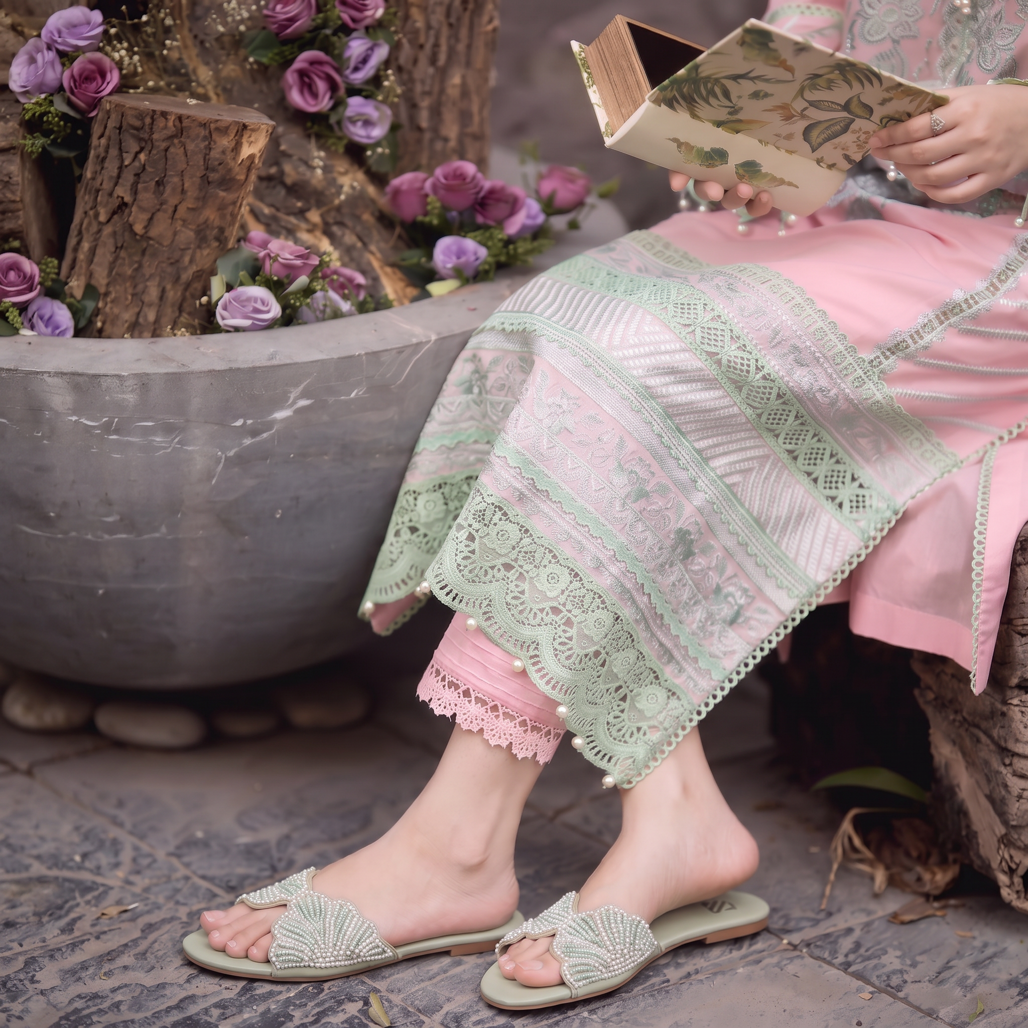 Pearl Leaf Embellished Flats