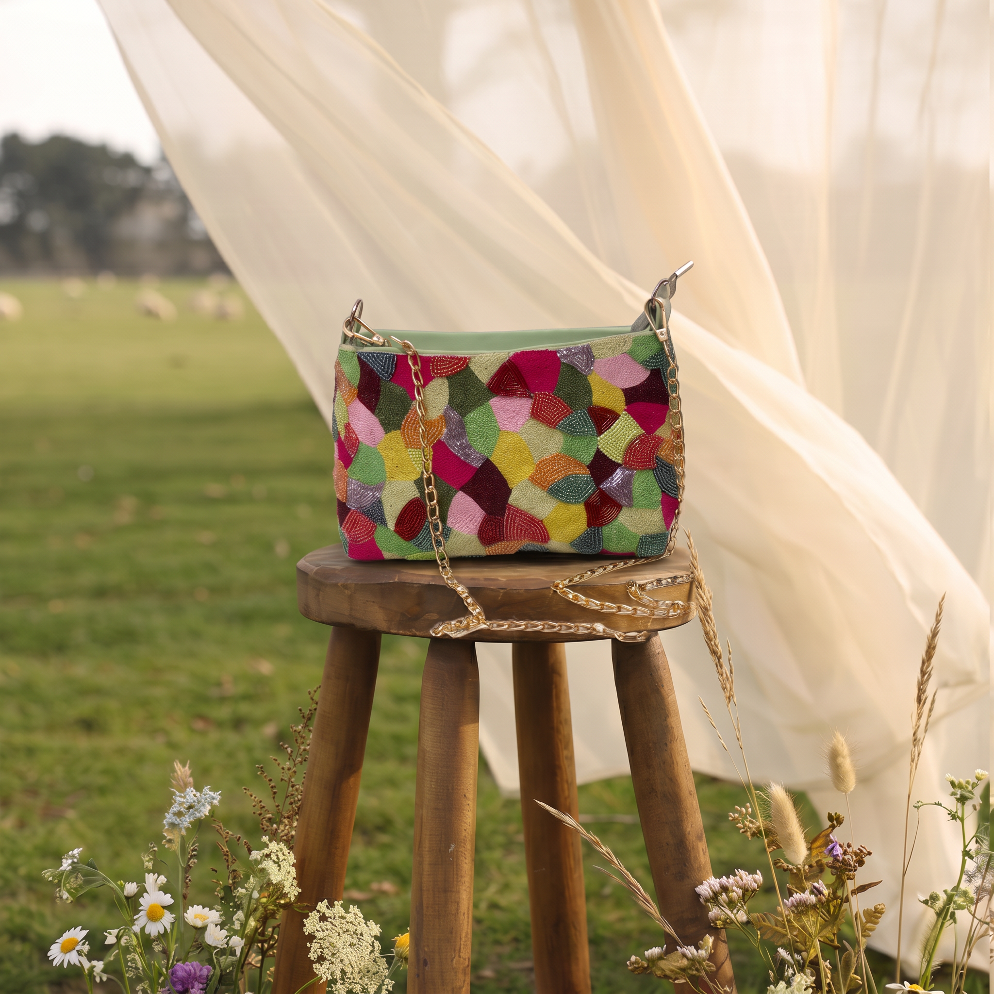 Multicolor Hand-Embroidered Beaded Sling Bag