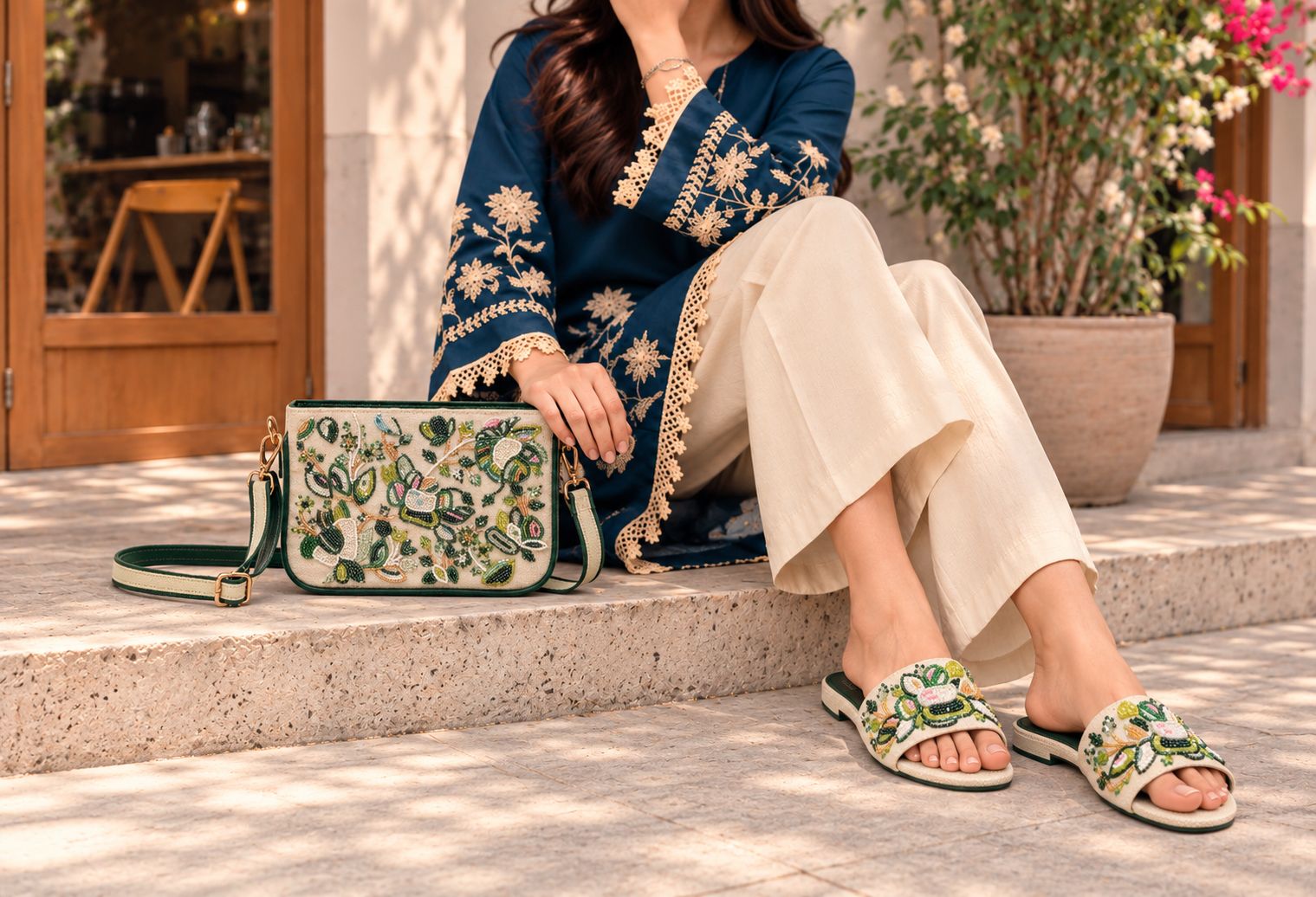Hand-Embroidered Beaded Crossbody Purse